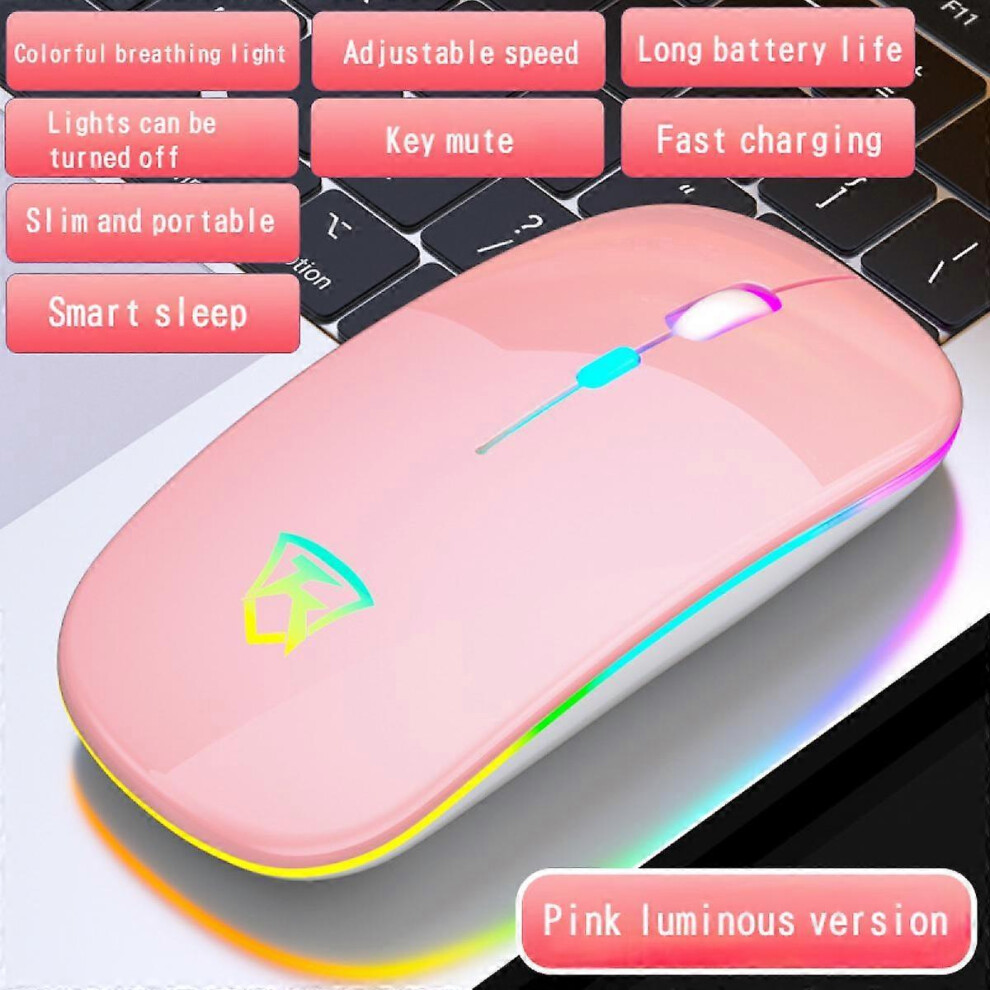 Kikidex (As Show, One Size) Wireless Mouse Ultra-Thin 2.4G Luminous Mute Switch Silent Button Charging Desktop Computer Universal Luminous Version Pink
