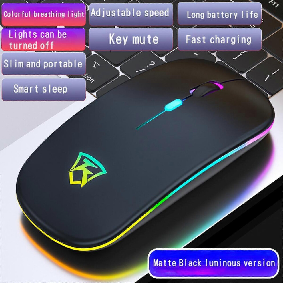 Kikidex (As Show, One Size) Wireless Mouse Ultra-Thin 2.4G Luminous Mute Switch Silent Button Charging Desktop Computer Universal Matte Luminous Edition Black