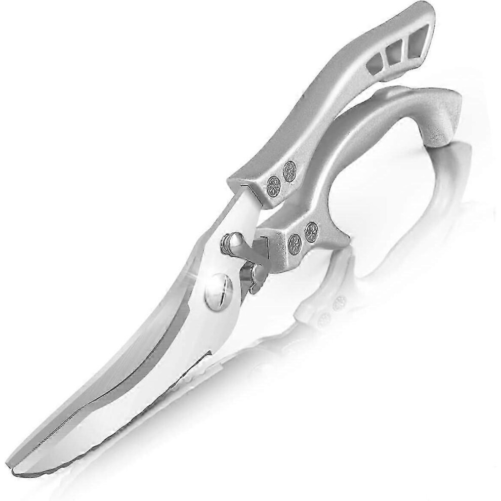 Heavy Duty Stainless Steel Kitchen Scissors with Metal Handle, Professional Grade Sharp Serrated Poultry Shears, Multifunctional, Durable