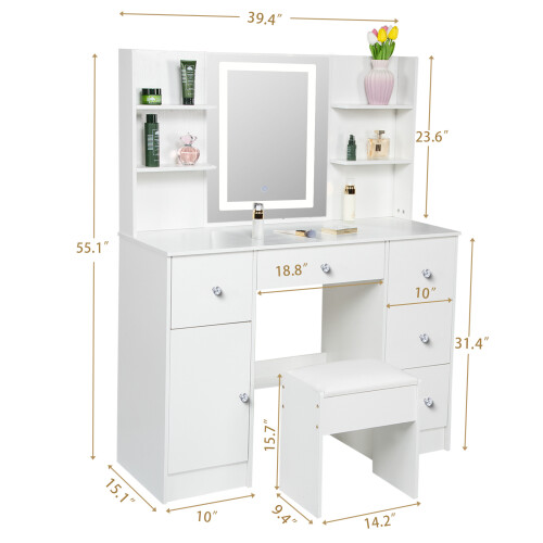Modern Vanity Set with Stool & LED Light Mirror UK 1