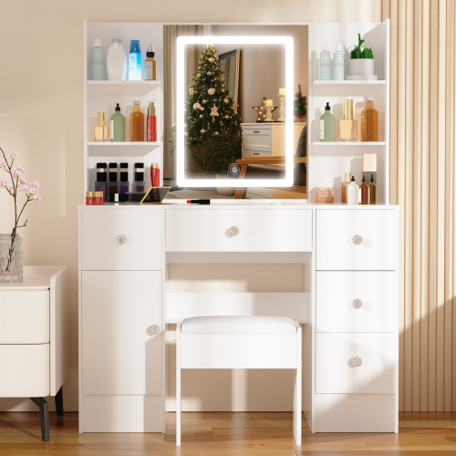 Modern Vanity Set with Stool & LED Light Mirror UK 2