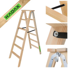 KADAX Malleiter aus Holz, ausziehbar, 2x6 Stufen, klappbar, doppelseitig