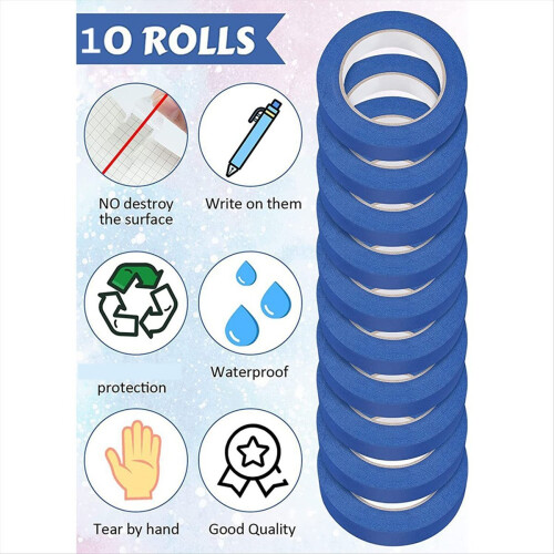 10 Rolls Blue Painters Tape Wall Safe Paint 1.2 In 2