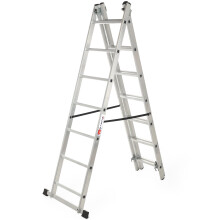 KADAX Aluminium-Leiter, multifunktional, 3 x 7, stark, 150 kg, Hakenpolitur