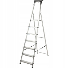 KADAX Aluminiumleiter, 7 Stufen, faltbar, Heimregal, 125 kg, polnisches Produkt