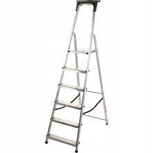 KADAX Aluminiumleiter, 6 Stufen, faltbar, für Zuhause, starkes Regal + Haken, 125 kg