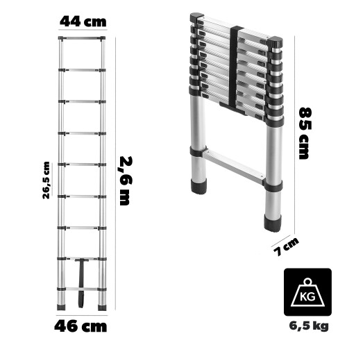KADAX Aluminium-Teleskopleiter 2,6 m 9 Sprossen 1