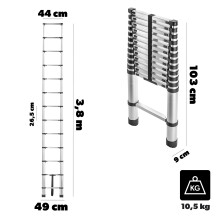 KADAX Aluminium-Teleskopleiter 3,8 m 13 Sprossen