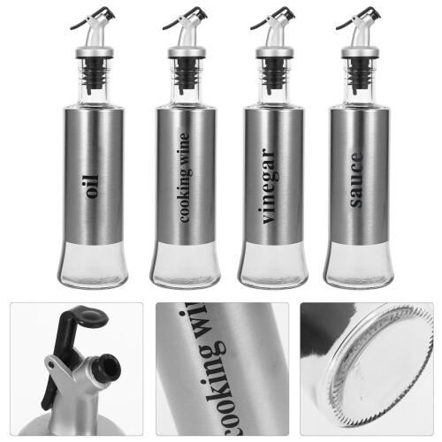 Oil Vinegar Dispenser Bottle Modern Kitchenware Silver 4pcs 2