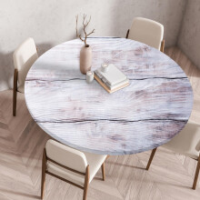 Round Tablecloth Vintage Wood Pattern Elastic Fitted Waterproof Oil-Proof Reusable Polyester 35.4 Inch Style 1