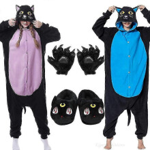 (XXL Height 186*198CM) Onepiece Animal Adult Midnight Cat Onesies Kigurumi Unicorn Pajama Anime Cartoon Costumes Sleepwear Outfit Jumpsuit