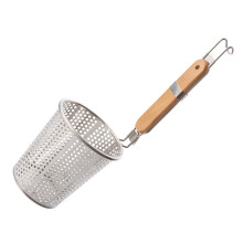 stainless steel strainer basket with wooden handle, fine mesh 12.5cm