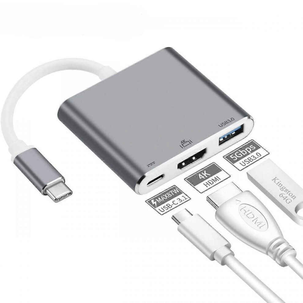 Kikidex (As Show, One Size) Usb C To Hdmi Multiport Adapter, Type-C Hub Thunderbolt 3 To Hdmi 4K Output Usb 3.0 Port And Usb-C Charging Port, Usb-C Digital Av