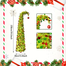 (Grass green 150cm) 1 Set 6ft/5ft Green Folding Telescopic Metal Wire Christmas Tree with Twisted Neck, Round Discs and Tassels