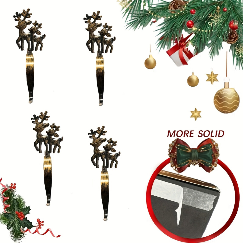 (Archaistic) 4 Pack Heavy-Duty Cast Iron Reindeer Christmas Stocking Holders With Anti-Scratch Plastic Caps - Sturdy Mantel Shelf Hooks, Fireplace Han 8702157404879