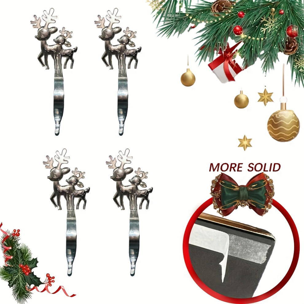 (Silvery) 4 Pack Heavy-Duty Cast Iron Reindeer Christmas Stocking Holders With Anti-Scratch Plastic Caps - Sturdy Mantel Shelf Hooks, Fireplace Hanger 8702157404909