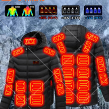 (Black, 40) Wanrenshan Popular Men's Functional Heating Jacket, Four Controls, Three-Speed Settings, 21-Zone Intelligent Temperature Control