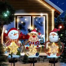 3pcs Solar Christmas Yard Decorations IPX4, Outdoor Solar Powered Snowflake Xmas Pathway Lights, iron Outdoor Garden Stake Lights, Lawn Yard Ornament