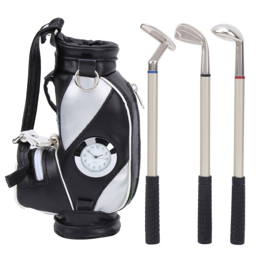 Mini-Desktop-Golftasche, Stiftuhr, Zinklegierung,