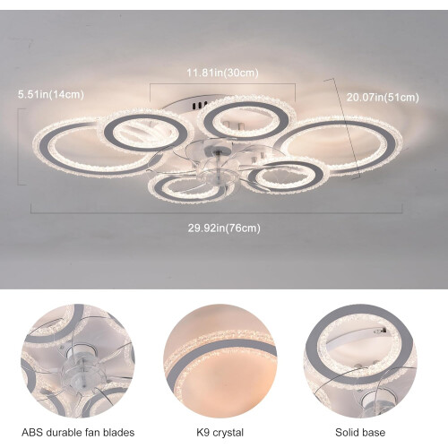 Modern Ceiling Fans with Lights,Acrylic Chandelier Dimmable Flush Mount 1