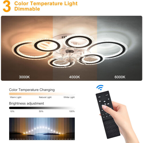 Modern Ceiling Fans with Lights,Acrylic Chandelier Dimmable Flush Mount 2