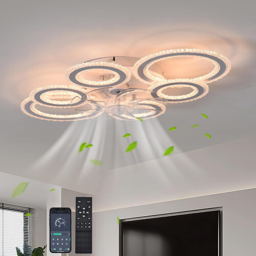Modern Ceiling Fans with Lights,Acrylic Chandelier Dimmable Flush Mount