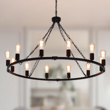 Farmhouse Chandelier, Vintage Wagon Wheel Black Ceiling Lighgt