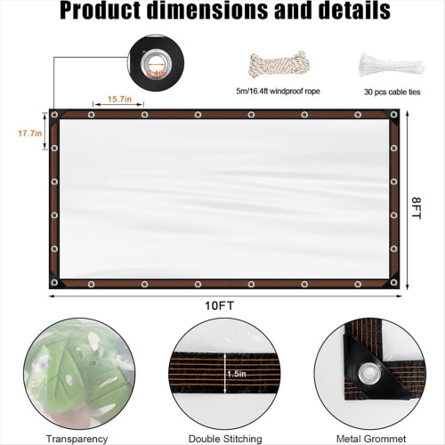 8X10 FT Clear Waterproof Tarps Heavy Duty Κήπος αδιάβροχο κάλυμμα 1