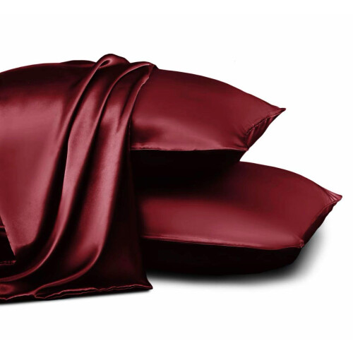 Satin Silk Pillow Cases Pair, 50x75cm Burgundy