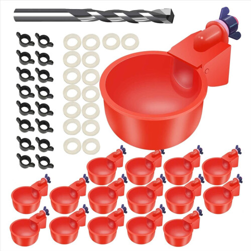 16 Pcs Automatic Chicken Waterer Cups Poultry Waterers with Drill Bit