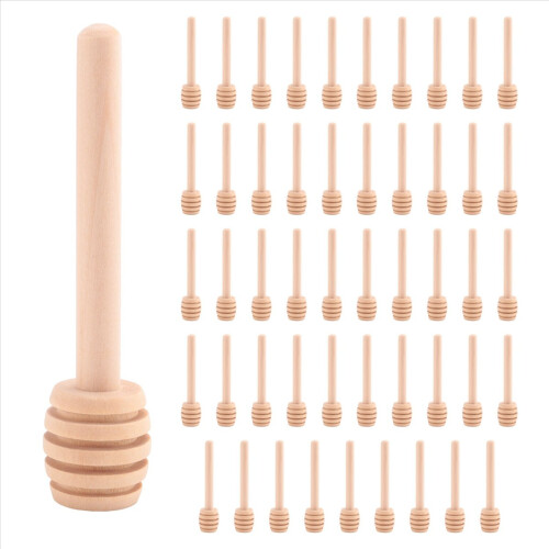 Pacote com 50 mini palitos de mel de madeira de 3 polegadas, servidor para dispensador