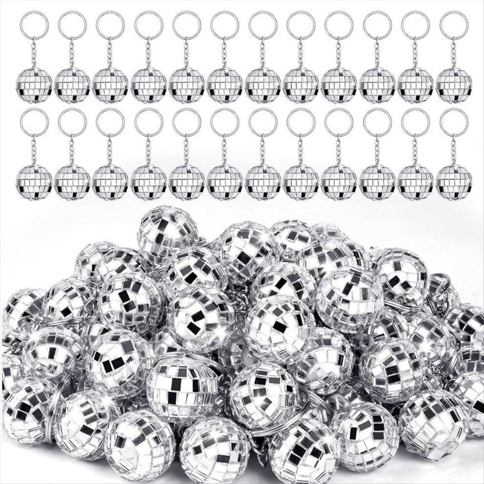 Umærket 50Pcs Mini Disco Ball Keychain, Mirror Disco Ball Bulk Keyring