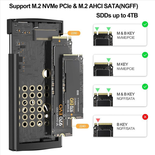 NVMe Enclosure SSD M.2 Adapter, for 2242 2280 SSD 2