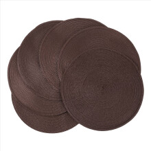 Round Braided Placemats Set of 6, 15-Inch Brown Table Mats - Durable, Easy-Clean, Heat-Resistant for Indoor/Outdoor Dining