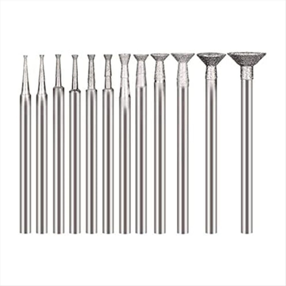 Diamond Grinding Burr Fits For Rotary Tool With 2.35Mm Shank (12Pcs) 4852209388160