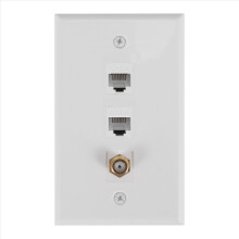 Placă de perete Ethernet coaxială, 2 porturi Cat6 RJ45 și 1 port tip F