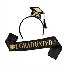 1Set Grad Cap Headband Graduated Satin Sash 2024 Graduation
