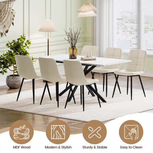 Joolihome Extendable Dining Table,120-160 cm Marble Effect Rectangular Kitchen Table for Dining Room, Kitchen,Restaurant 2
