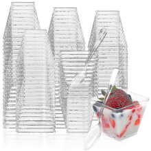 (50 Pcs Cups with Spoons) 100 Pcs 2 oz Mini Disposable Plastic Dessert Cups for Party - Great for Pudding, Fruit, Ice Cream