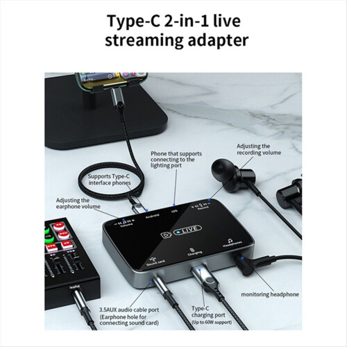 2 in 1 Live Broadcast Sound Card Adapter Geschikt voor interface 2