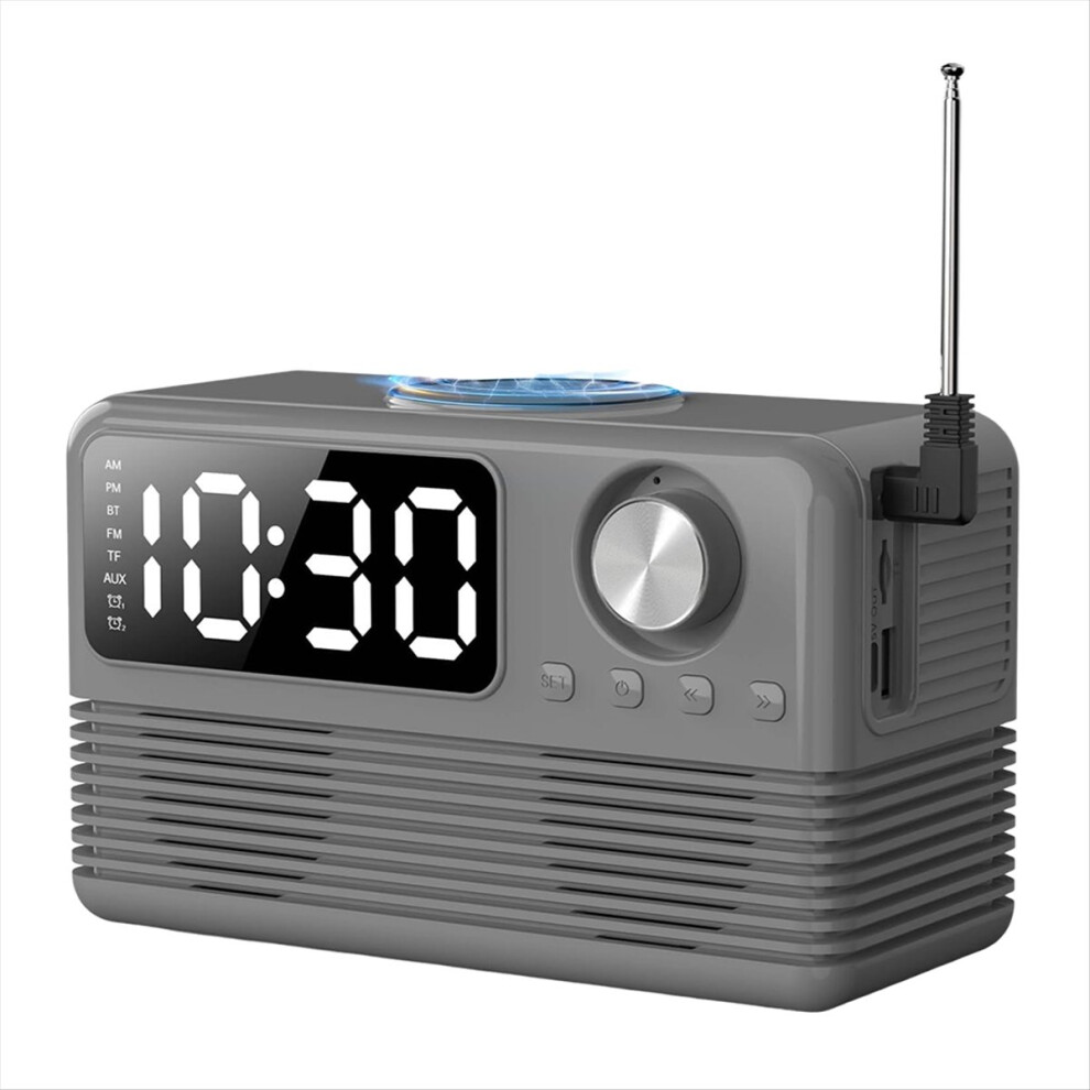15W Wireless Bluetooth Speaker With Charger And Clock Radio, Gray 4852214019295