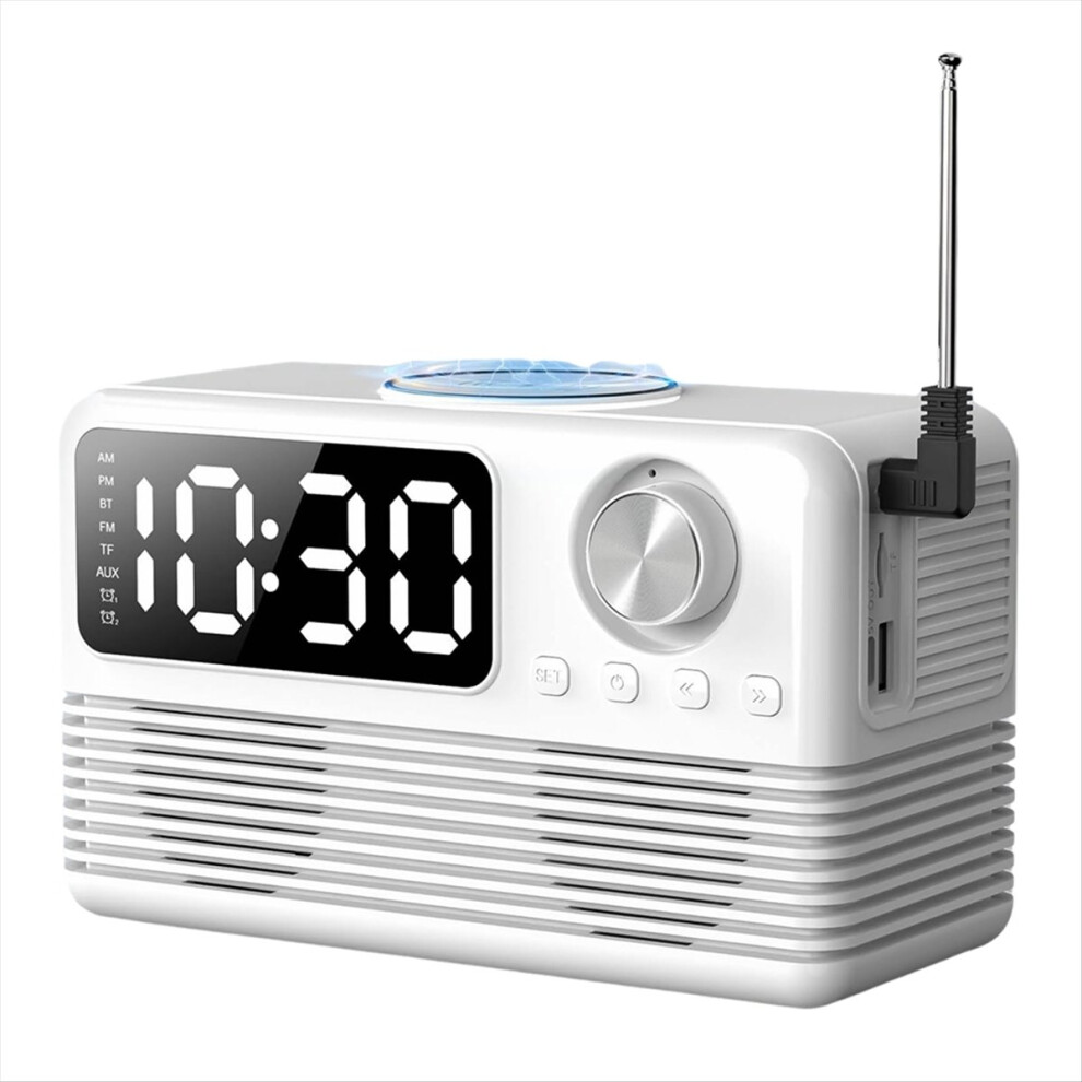 15W Wireless Bluetooth Speaker With Charger And Clock Radio, White 4852214019301