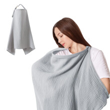 Nursing Cover For Baby Breastfeeding, Soft Breathable Cotton, Grey, For Mom, Fits Stroller Cot Crib, Multi Use Blanket