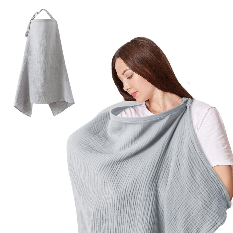 Nursing Cover For Baby Breastfeeding, Soft Breathable Cotton, For Mom, Fits Stroller Cot Crib, Multi Use Blanket Grey