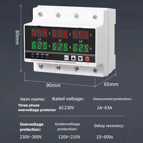 3 Phase Adjustable over and Under Voltage Protector 63A 2