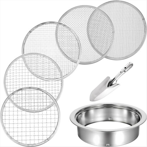 Conjunto de peneiras de solo, aço inoxidável, 5 tamanhos, 8 polegadas de diâmetro
