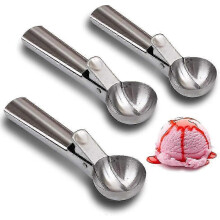 Set of 3 stainless steel ice cream scoops with trigger, non-stick, for ice cream, fruit, melon balls, sorbets and meatballs