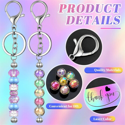 30 Pcs Beadable Keychains Set,with 50 Decorative Beads 2