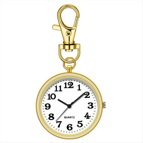 Relógio de bolso com clipe e fivela de chave para enfermeiras dourado e branco 1
