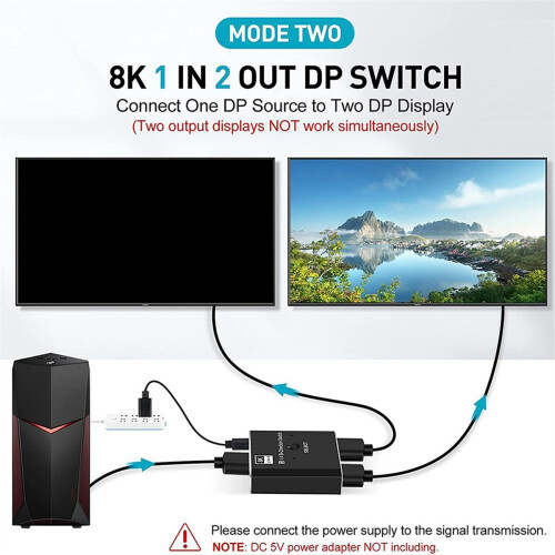 8K DisplayPort-switch 2 ind 1 ud/ 1 ind 2 ud DisplayPort DP-switch 2